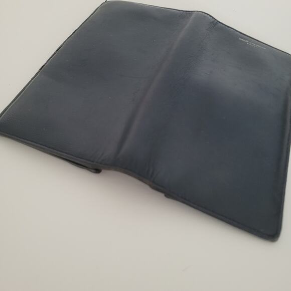 Saint Laurent Men's Leather Wallet Solid Navy Blue Card Bill Holder Long Clutch - Picture 9 of 11
